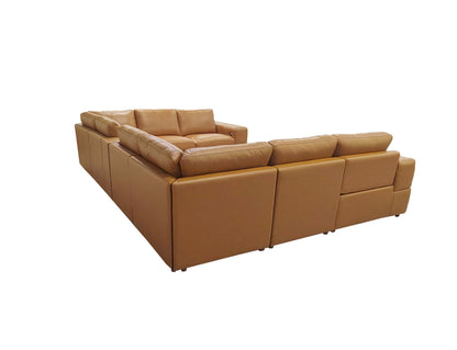 Sectional Sofa Modular Leather Match Ginger 8 Seat 2 Recliners 140 In