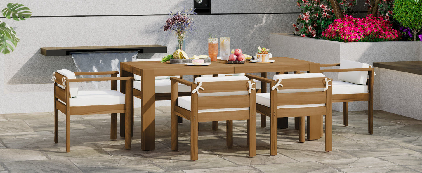 Outdoor Dining Set Acacia Wood Light Teak 7 Piece Rectangle Seats 6