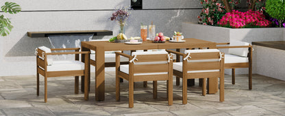Outdoor Dining Set Acacia Wood Light Teak 7 Piece Rectangle Seats 6