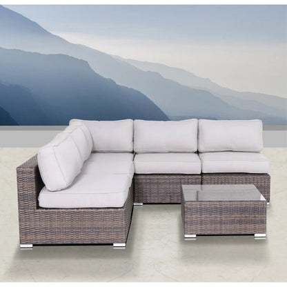 Outdoor Sofa Set HDPE Wicker Brown Gray 3 Piece Sofa Sectional Glass Table
