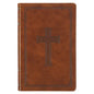 KJV Holy Bible, Standard Size Faux Leather Red Letter Edition Thumb Index, Ribbon Marker, King James Version, Honey Brown Cross Emblem - Leather