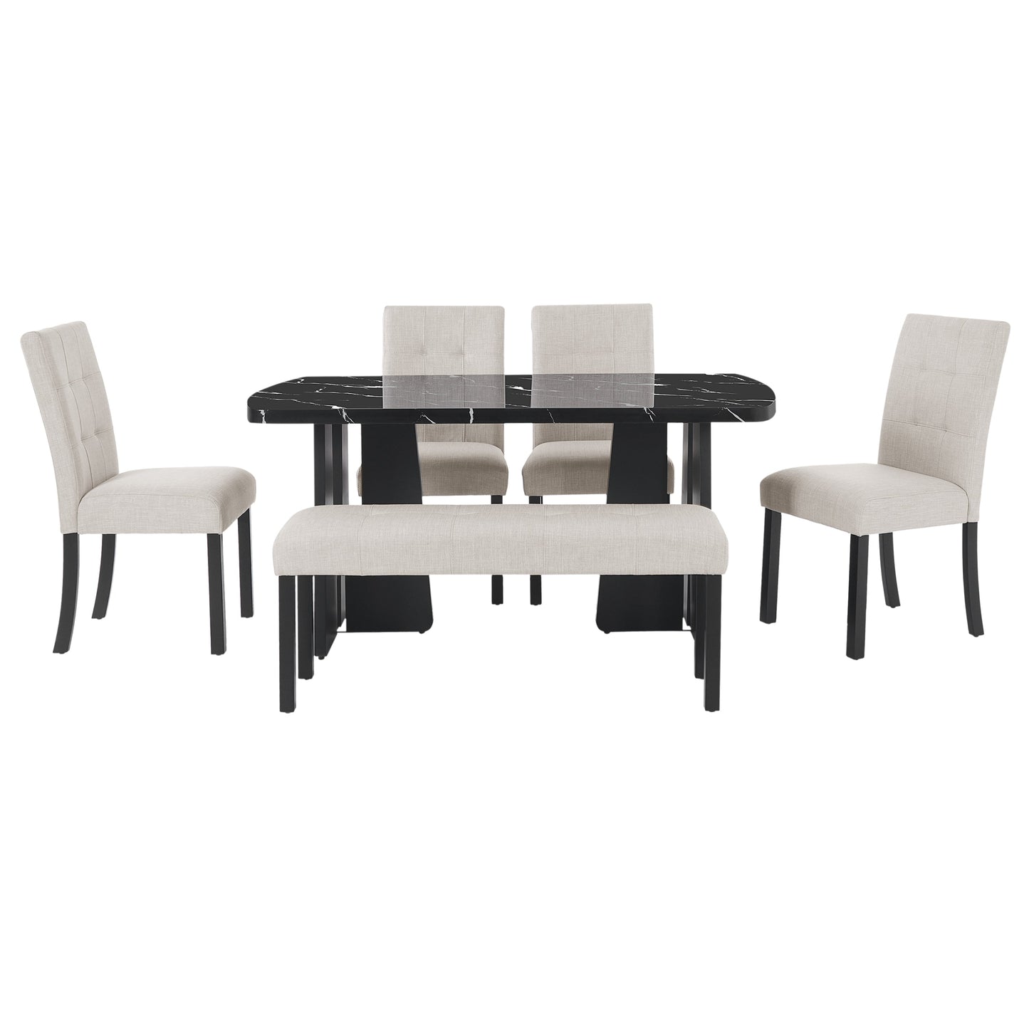 6 Piece Modern Dining Table Set, 63' Faux Marble Dining Table with Geometric