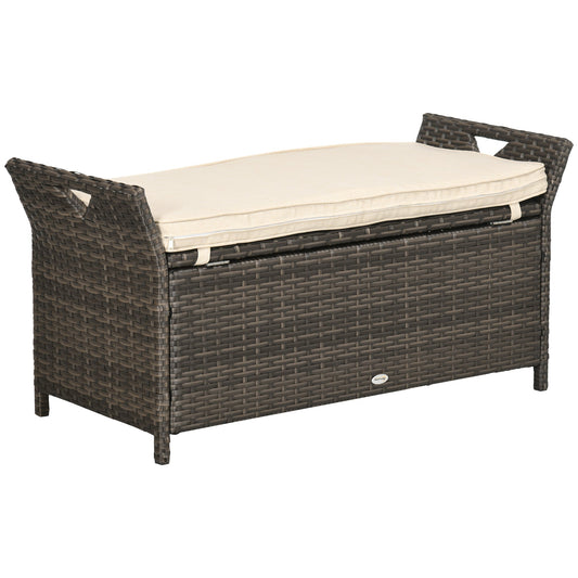 Outdoor Storage Bench PE Wicker Cream White 27 Gallon 43in