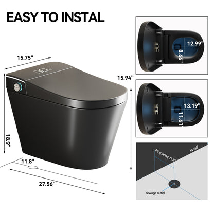 Smart Bidet Toilet with Auto Open/Close Seat, Warm Water Wash, Heated Seat, a...