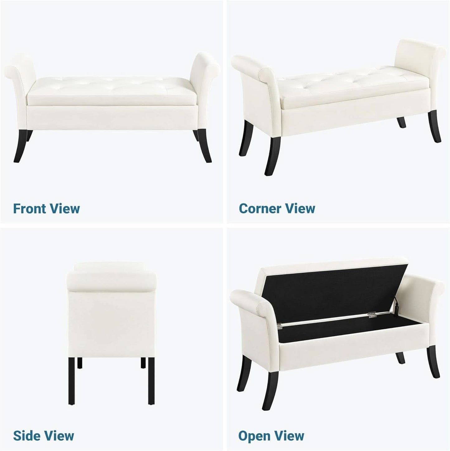 Fifty TwoInches Durable White Upholstered Storage Ottoman Bench