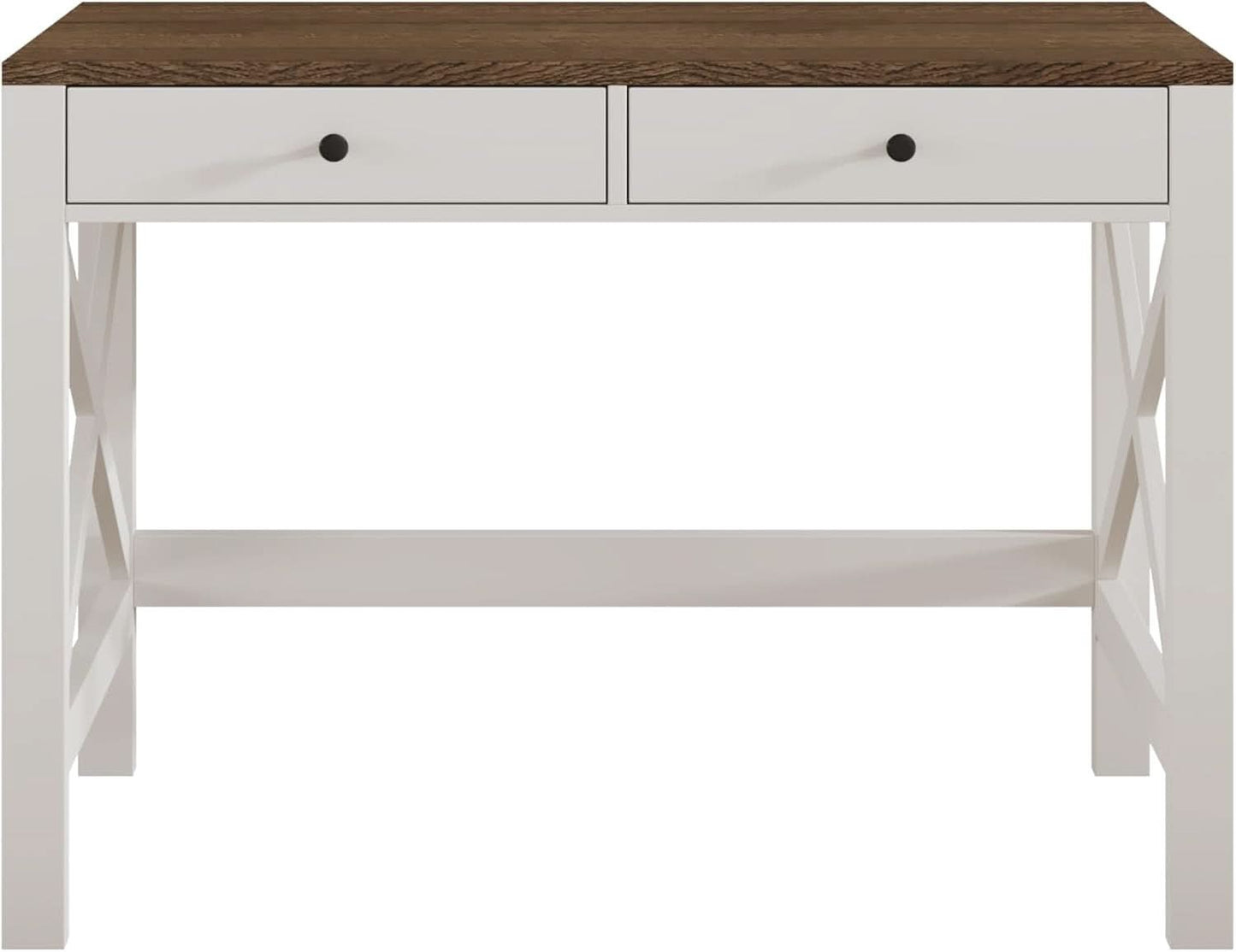 39 Inch Farmhouse Computer Desk With Drawers And X Frame