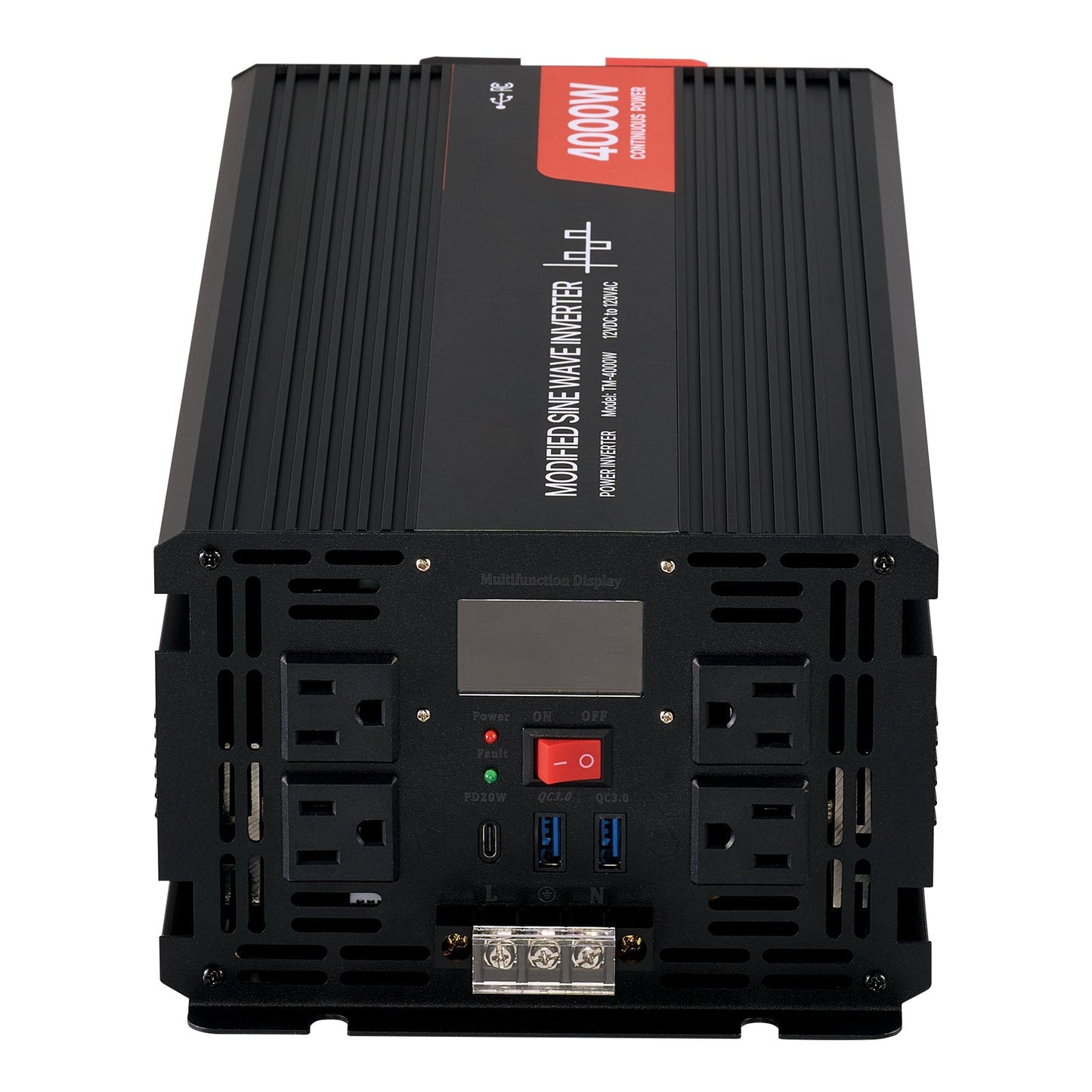 4000W Modified Sine Wave Power Inverter, 12V to 120V, LCD, USB, for RV Truck