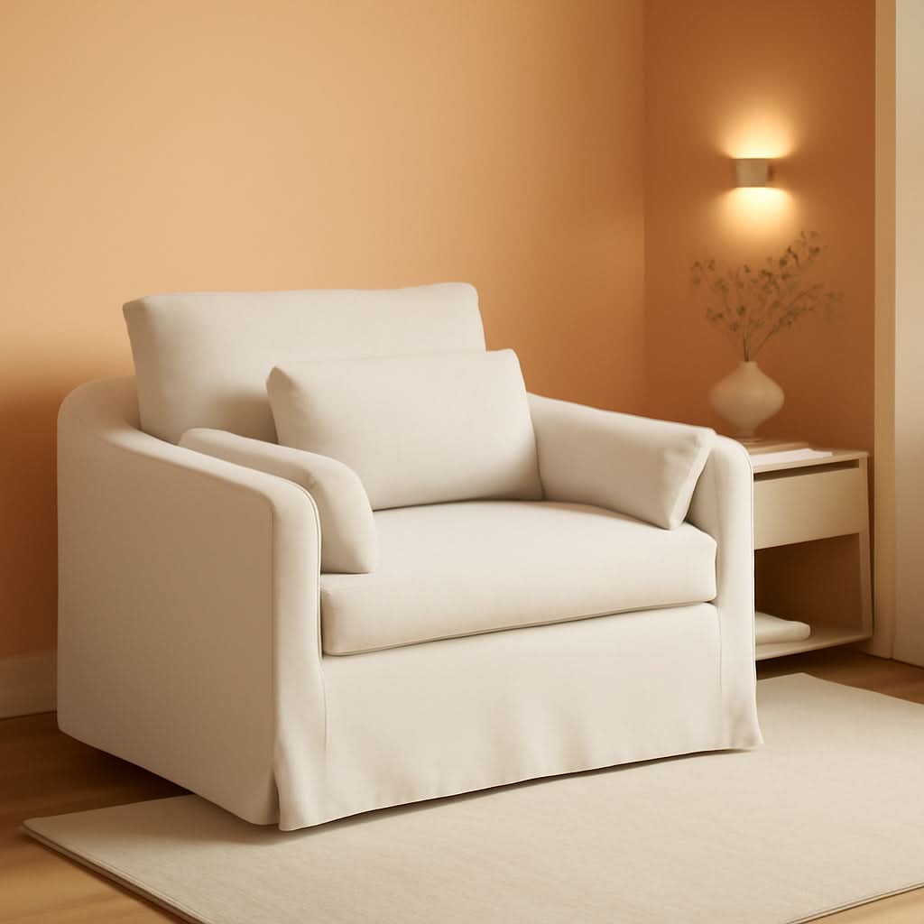 Beige Chenille Slipcovered 42 Inches Wide Armchair