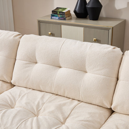 Sectional Sofa L-Shape Flannelette Beige 4 Seat Ottoman 123 In Deep Seat