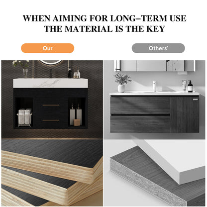 29.9' Modern Floating Bathroom Vanity with Sintered Stone Top Ceramic Undermo...