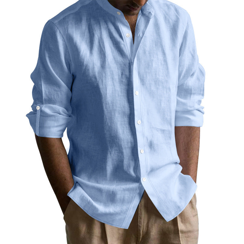 Men's Mandarin-collar Long-sleeve Shirt