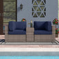 2-Person Wicker Patio Loveseat Gray Cup Holder