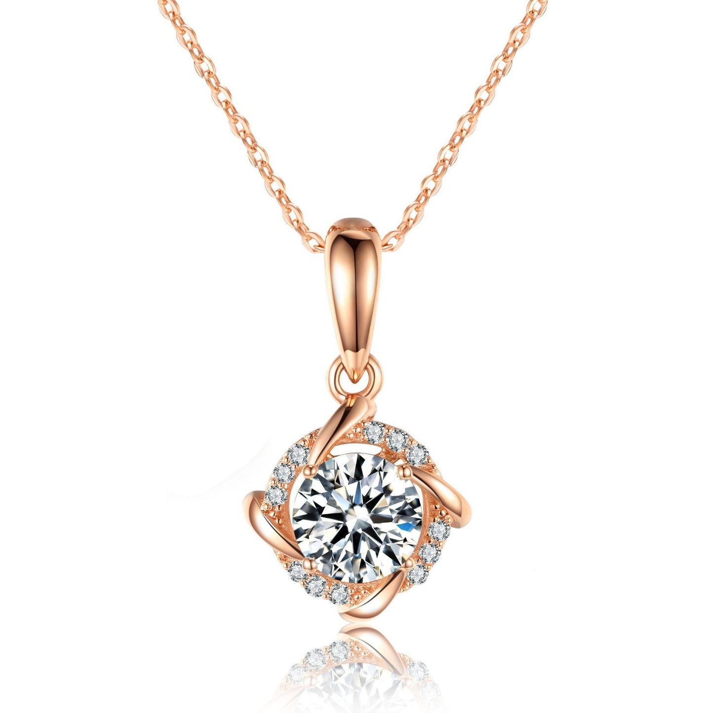 S925 Sterling Silver 1ct D-VVS1 Moissanite Necklace, Twisted Pendant Design, Platinum Plated 40&45cm Chain, GRA Certified Jewelry Gift Box