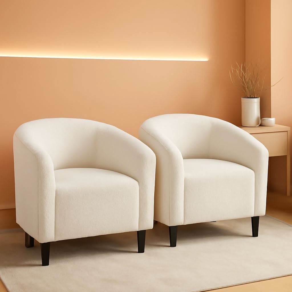 Ivory Barrel Chairs Boucle Living Room Duo Two Piece Set
