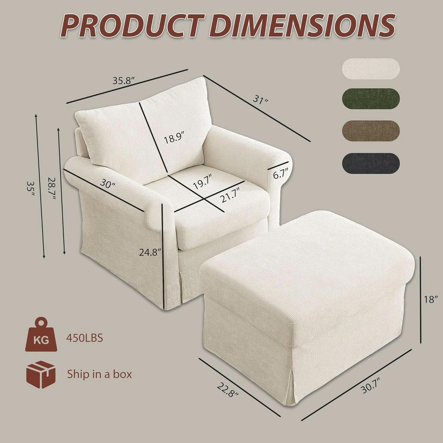 Beige Chenille Contemporary Ottoman Reading Chair Set