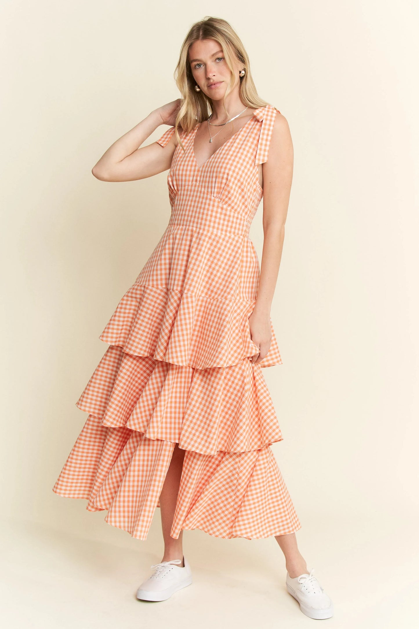 Jade By Jane Sleeveless Gingham Print Tiered Midi Dress
