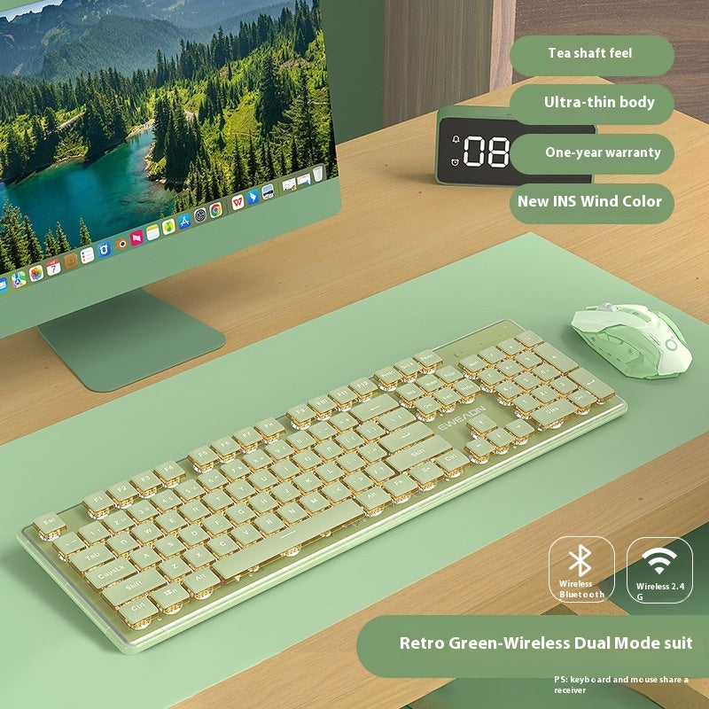 Prewalker V3 Wired Mute Keyboard Mouse Suit Mechanical Feeling Girls Office Typing Wireless Bluetooth Computer