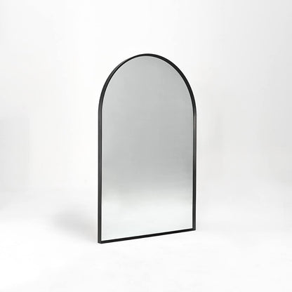 Wall Mirror Arched Aluminum Frame Black 24x36 In Shatterproof Film