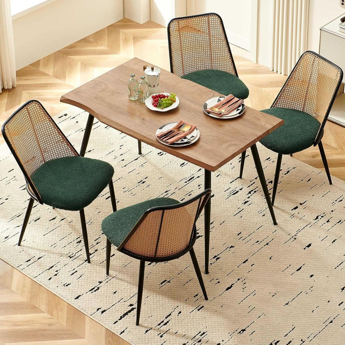 Elegant Walnut Finish 47 Inches Dining Table Set Four