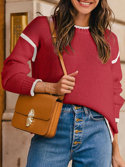 Contrast Trim Long Sleeve Sweater