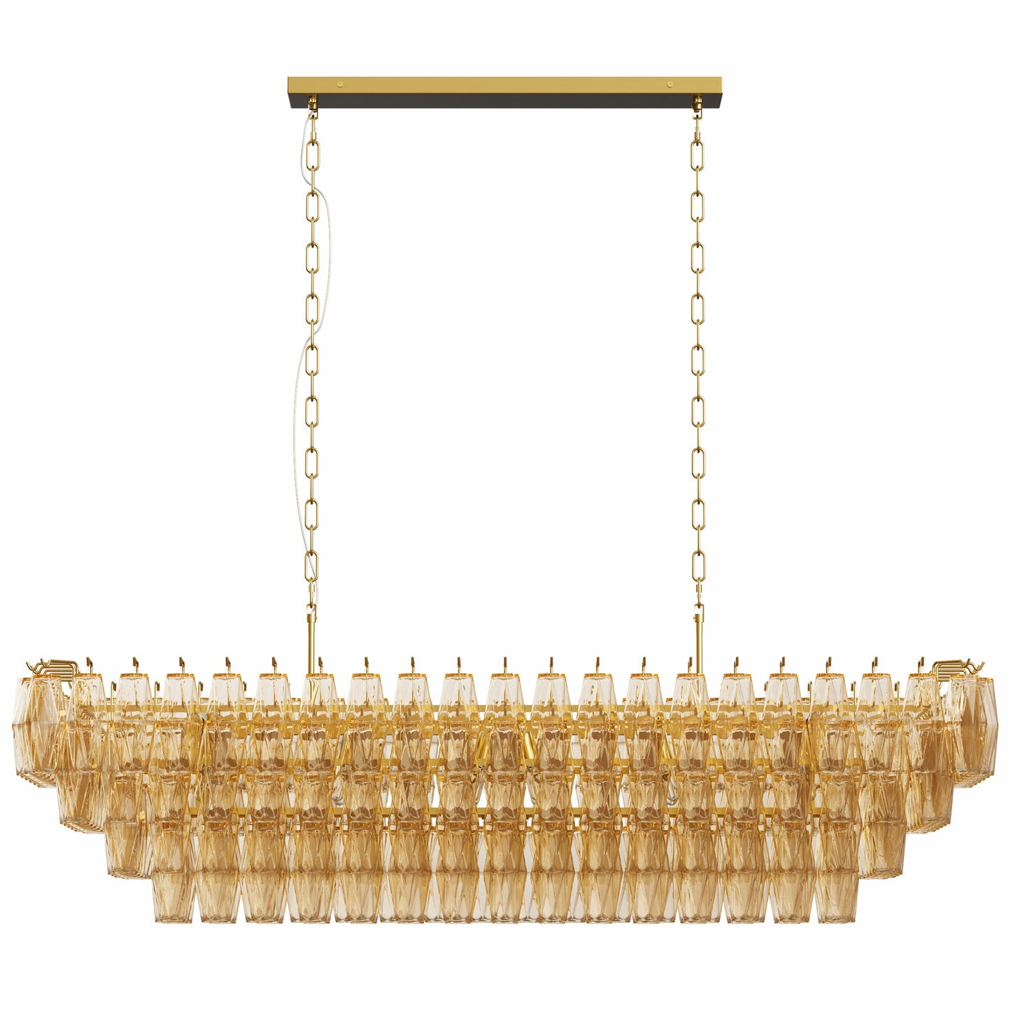 Chandelier Rectangle Gold 12-Light Smoke Glass Modern Living Room 54 In