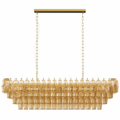 Chandelier Rectangle Gold 12-Light Smoke Glass Modern Living Room 54 In