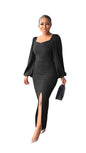 Solid Color Long Sleeved Split One Step Skirt