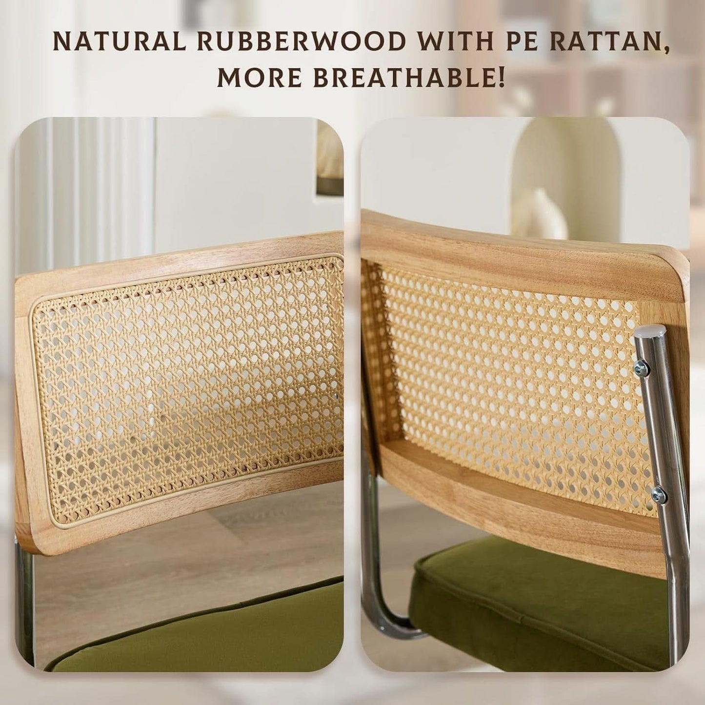 Rattan Dining Chairs Set Of 2 Green With Cane Back