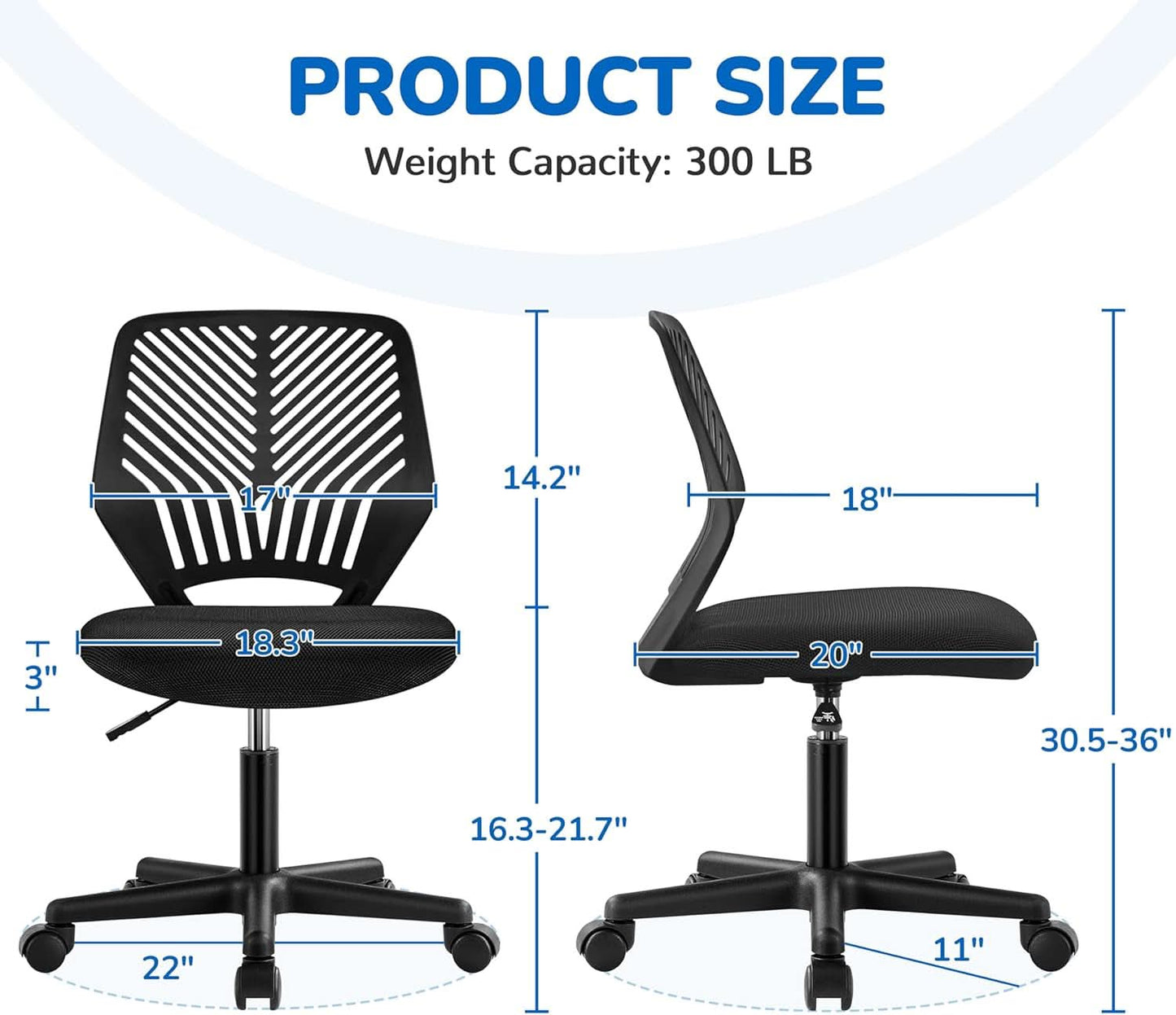 Low Back Armless Desk Chair With Lumbar Support Black