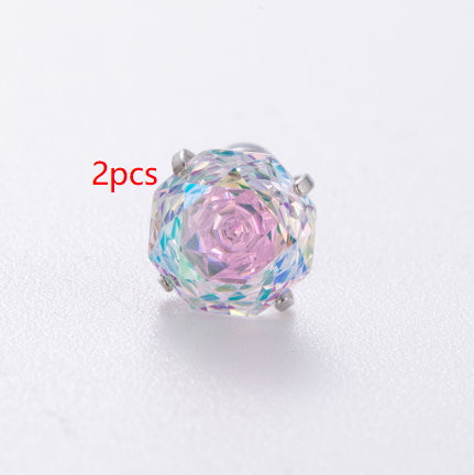 High-end, Brilliantly Reflective Octagonal Millennium Rose-cut Cubic Zirconia Stud Earrings