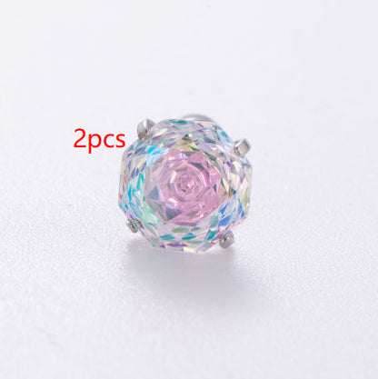 High-end, Brilliantly Reflective Octagonal Millennium Rose-cut Cubic Zirconia Stud Earrings