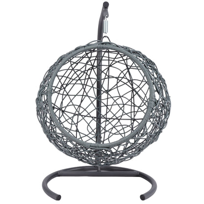 Cat Swing Bed with Stand and Cushion, Rattan Wicker Egg Chair Style, Gray