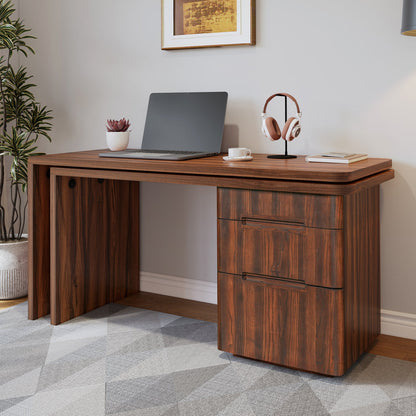 90' Modern L Shaped Desk in Walnut with 3 Drawers,360deg Wood Rotating Desk,Exe...
