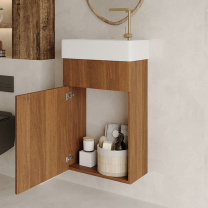 16.5 Inches Modern Floating Bathroom Vanity with Integrated Ceramic Basin Storage