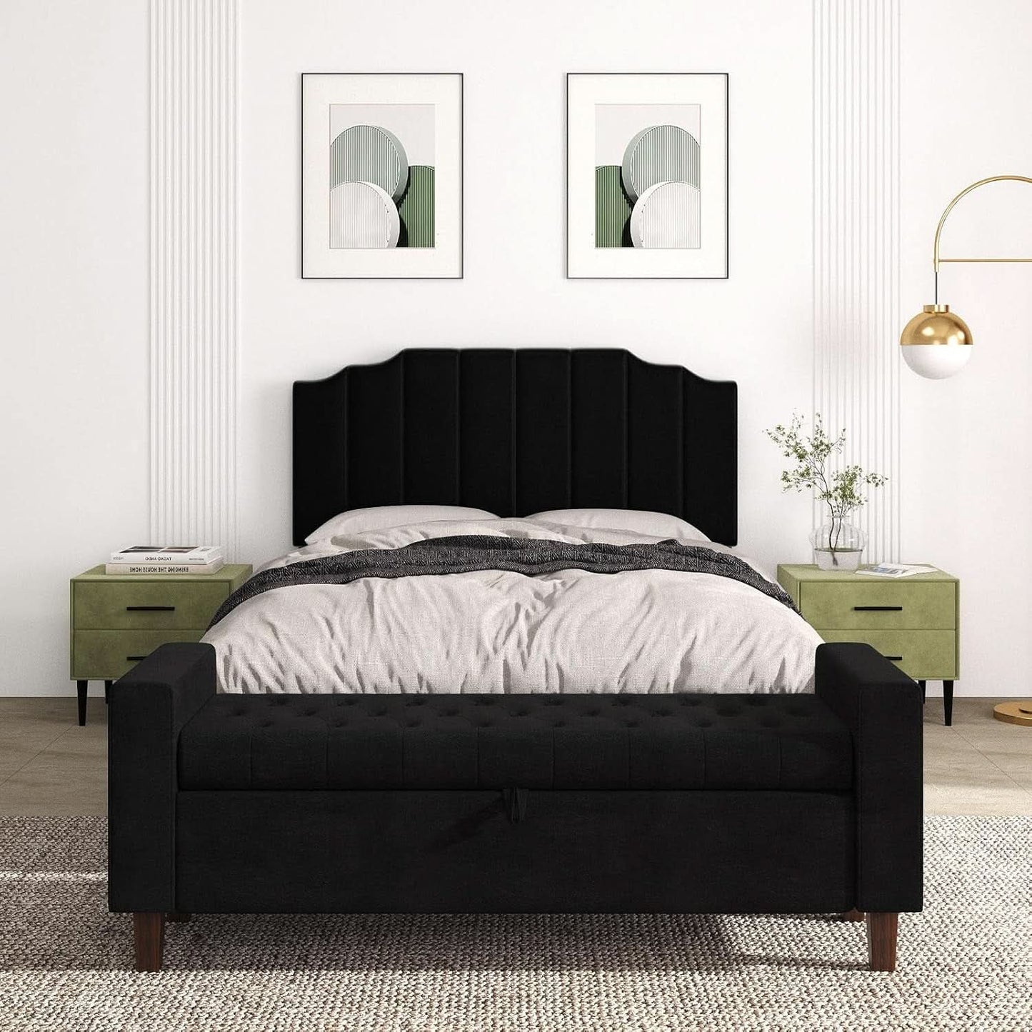 Velvet Wall Mounted Queen Size Headboard with Tufted Design