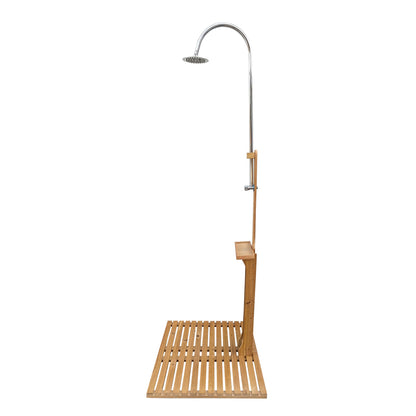 Solid Wood Outdoor Garden Pool Shower with Chassis Board for Patio, Teak