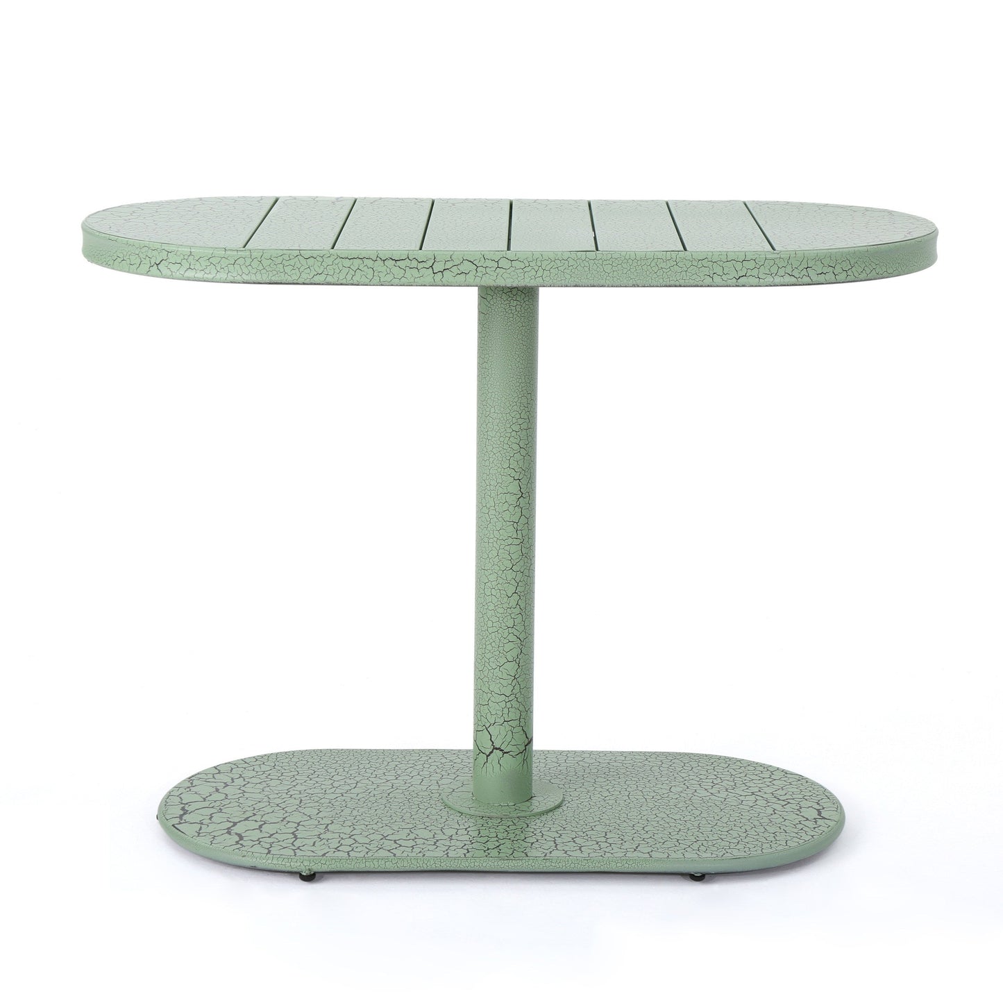 Outdoor Bistro Set Iron Green 3 Piece Oval Table 2 Chairs Matte Finish