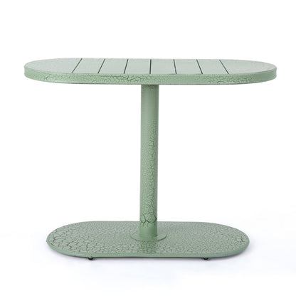 Outdoor Bistro Set Iron Green 3 Piece Oval Table 2 Chairs Matte Finish