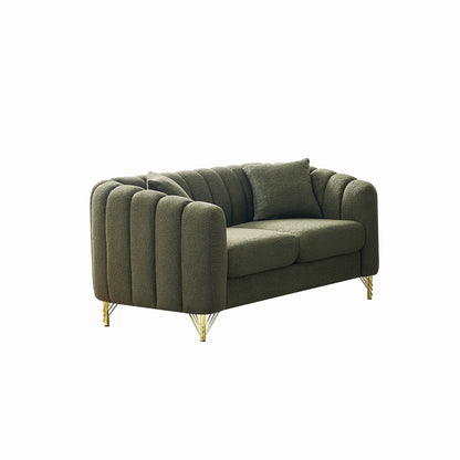 Loveseat Modern Chenille Green Gold Metal Legs 2 Seat 63 In 500 LB