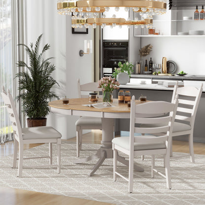 5-Piece Retro Functional Dining Table Set Wood Round Extendable Dining Table