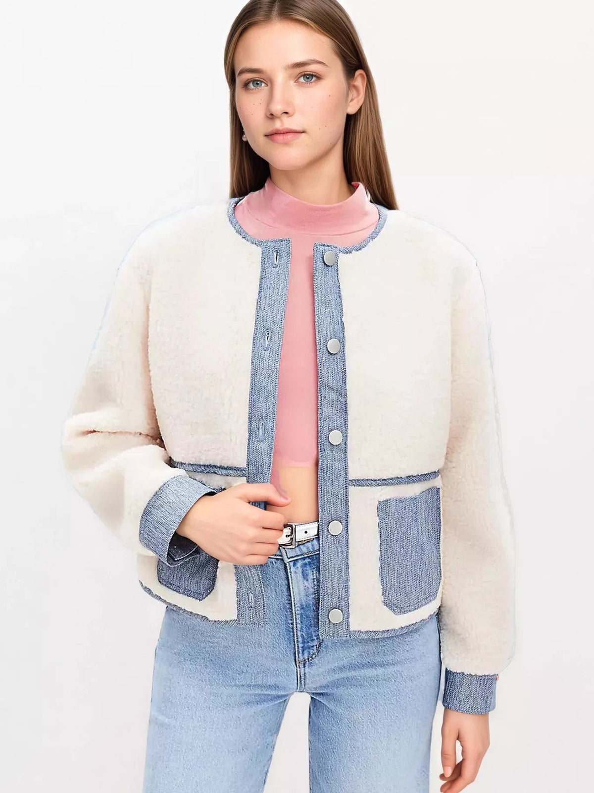Contrast Trim Teddy Jacket