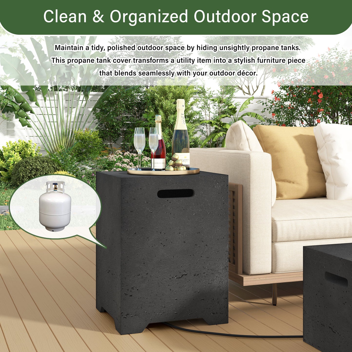 2-in-1 Outdoor Fire Pit and Propane Tank Stand Set 41.9 Inch, Beige Black