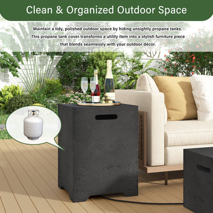 2-in-1 Outdoor Fire Pit and Propane Tank Stand Set 41.9 Inch, Beige Black