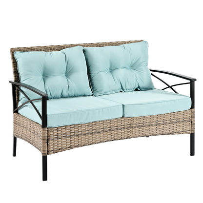 Outdoor Patio Set PE Rattan Brown 4 Piece Cushioned