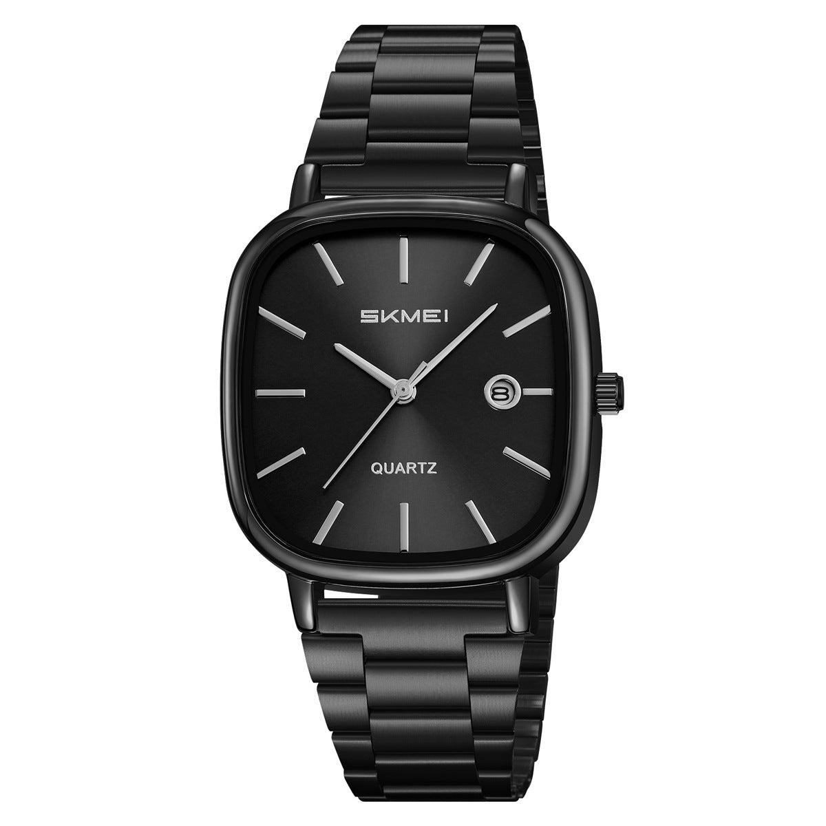 Retro Square-quartz Watch Mens Business Steel-band Calendar Wristwatch
