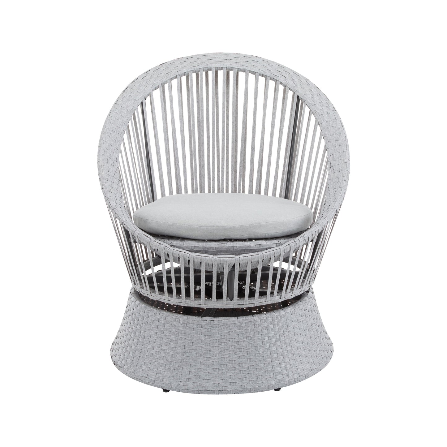 Modern Silver Grey Swivel Wicker Lounge Chair Set with PE Rattan and Iron