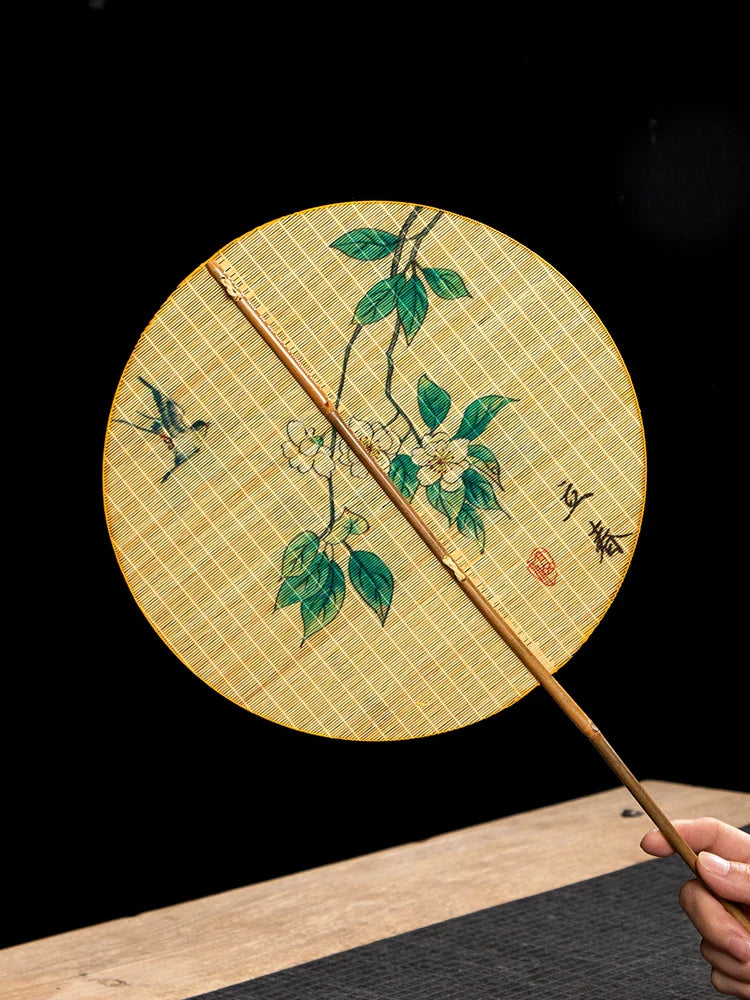 Handmade Bamboo & Silk Round Art Fan from Japan