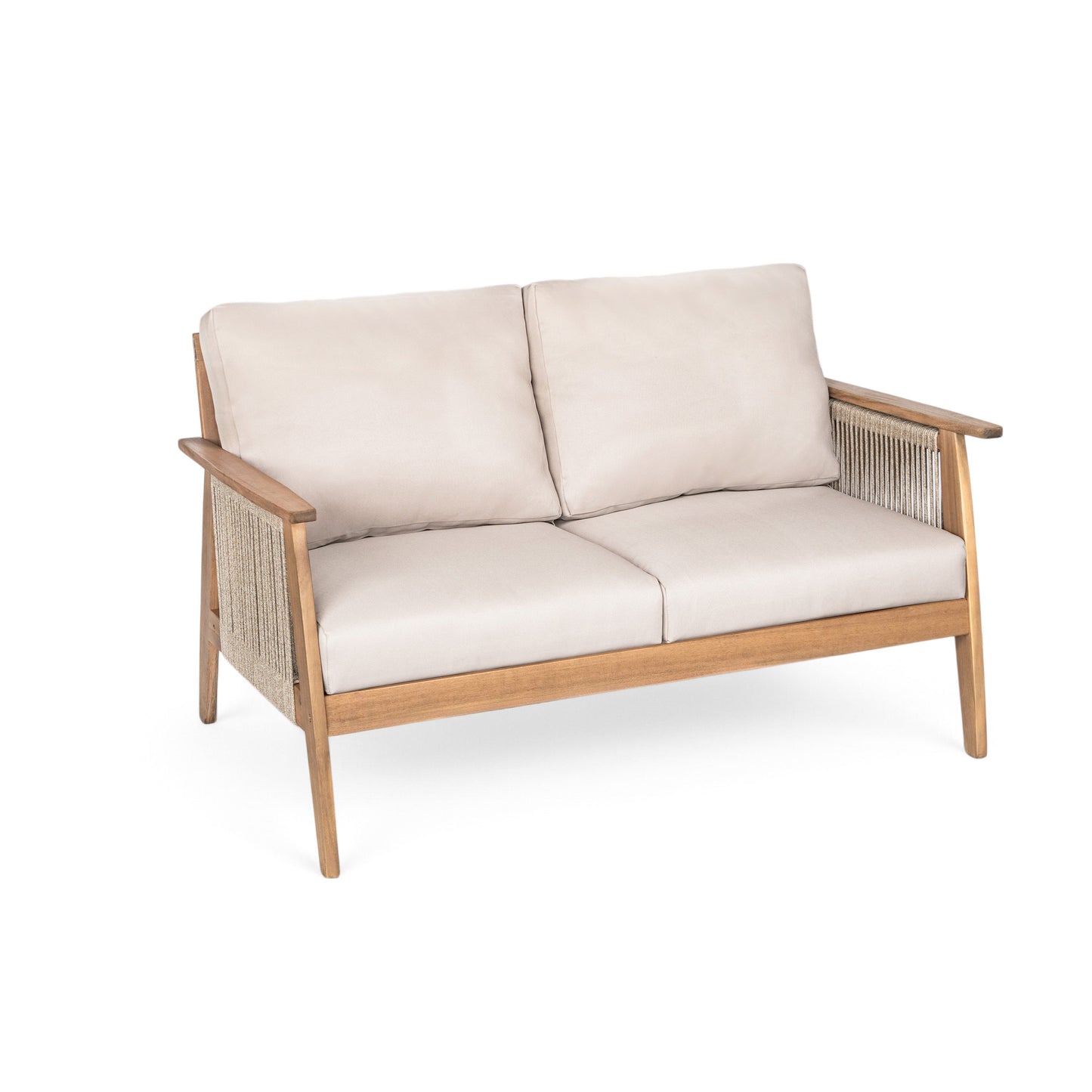 Outdoor Conversation Set 4 Piece Acacia Wood Rope