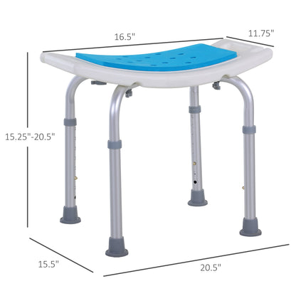 Shower Stool Curved Seat Aluminum Blue 6-Level Adjustable Non-Slip 300 LB