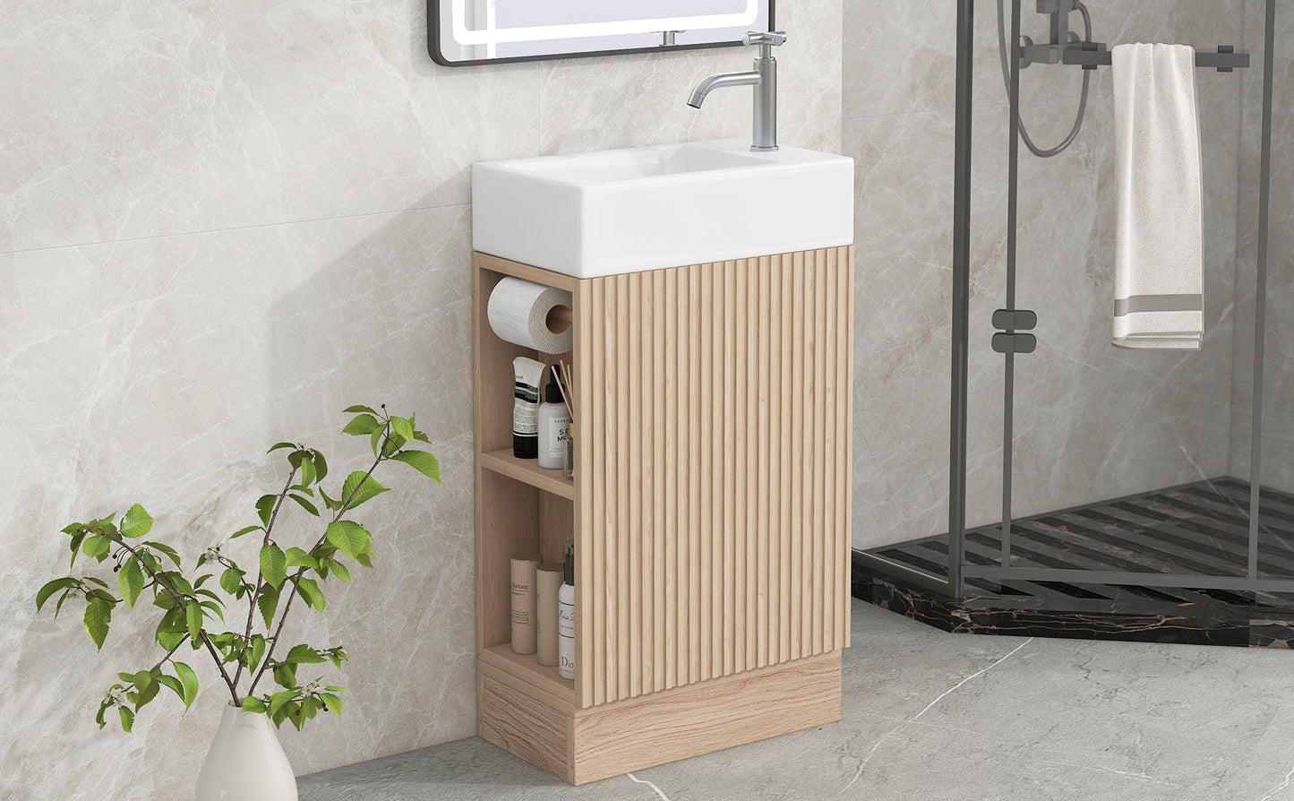 18.6' Bathroom Vanity with Sink, Bathroom Vanity Cabinet with Two-tier Shelf,...